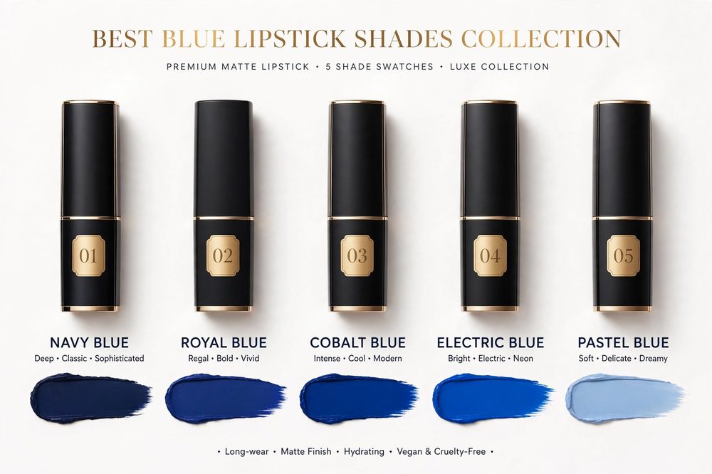 Best blue lipstick shades collection navy royal cobalt electric pastel swatches