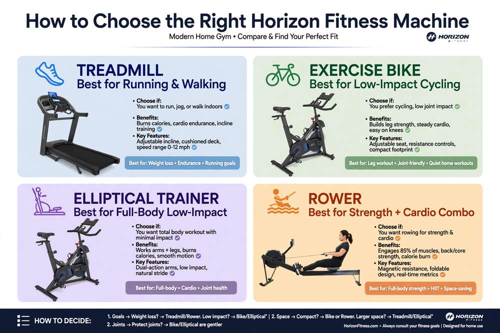 Horizon Fitness machine buying guide infographic