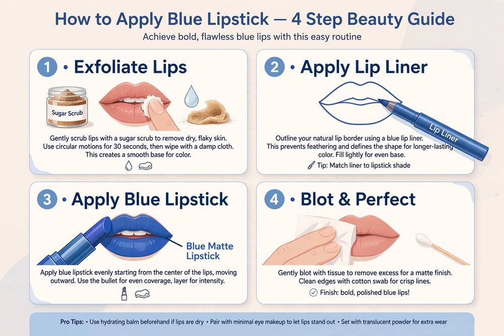 Blue lipstick finish guide - matte liquid and satin texture comparison