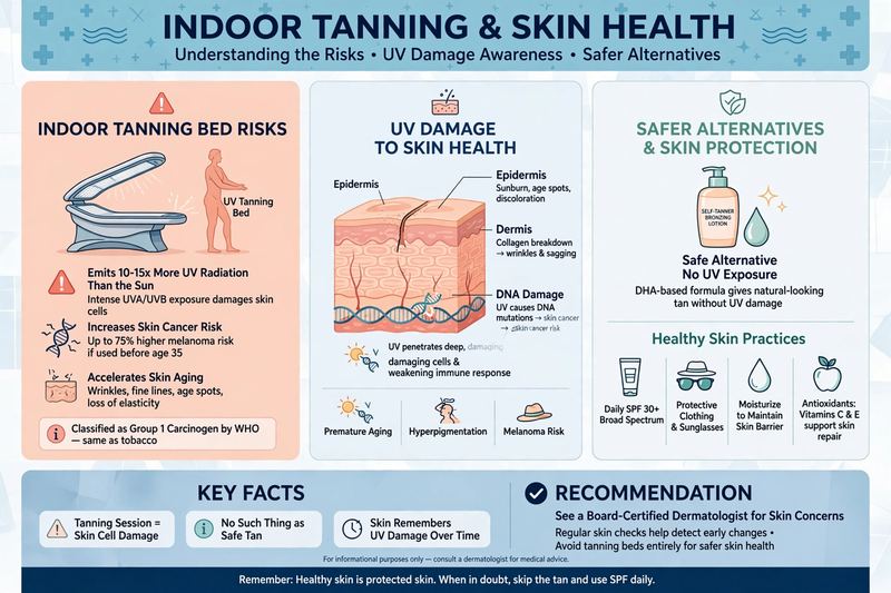 Indoor tanning and skin health awareness - comparison of indoor tanning bed risks versus skin health, UV damage and safe self tanning alternatives
