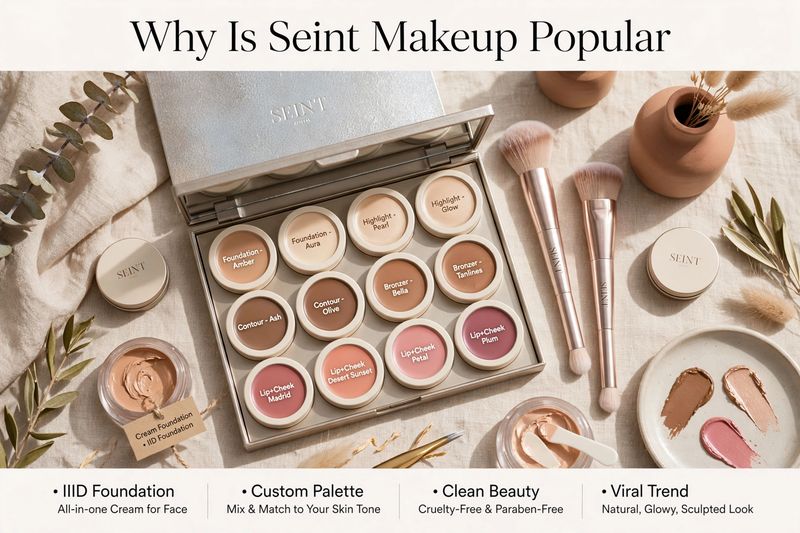 Why Is Seint Makeup Popular - Seint IIID cream foundation custom palette with contour and lip and cheek