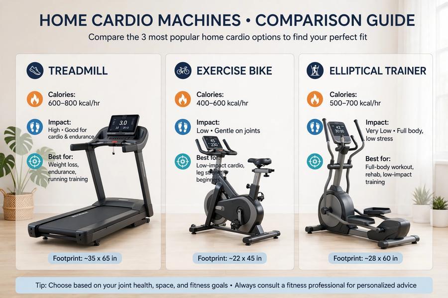 Treadmill vs Exercise Bike vs Elliptical comparison which is best for home cardio
