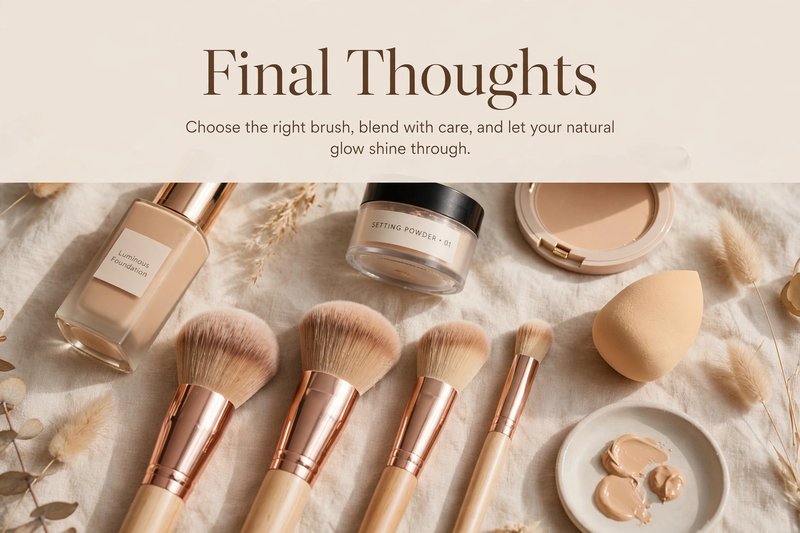 Final thoughts on foundation brushes - elegant flat lay of makeup brushes and cosmetics for flawless foundation conclusion